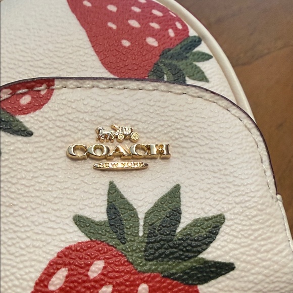Coach White and Red Strawberry Backpack Keychain Bag Charm - Picture 2 of 7